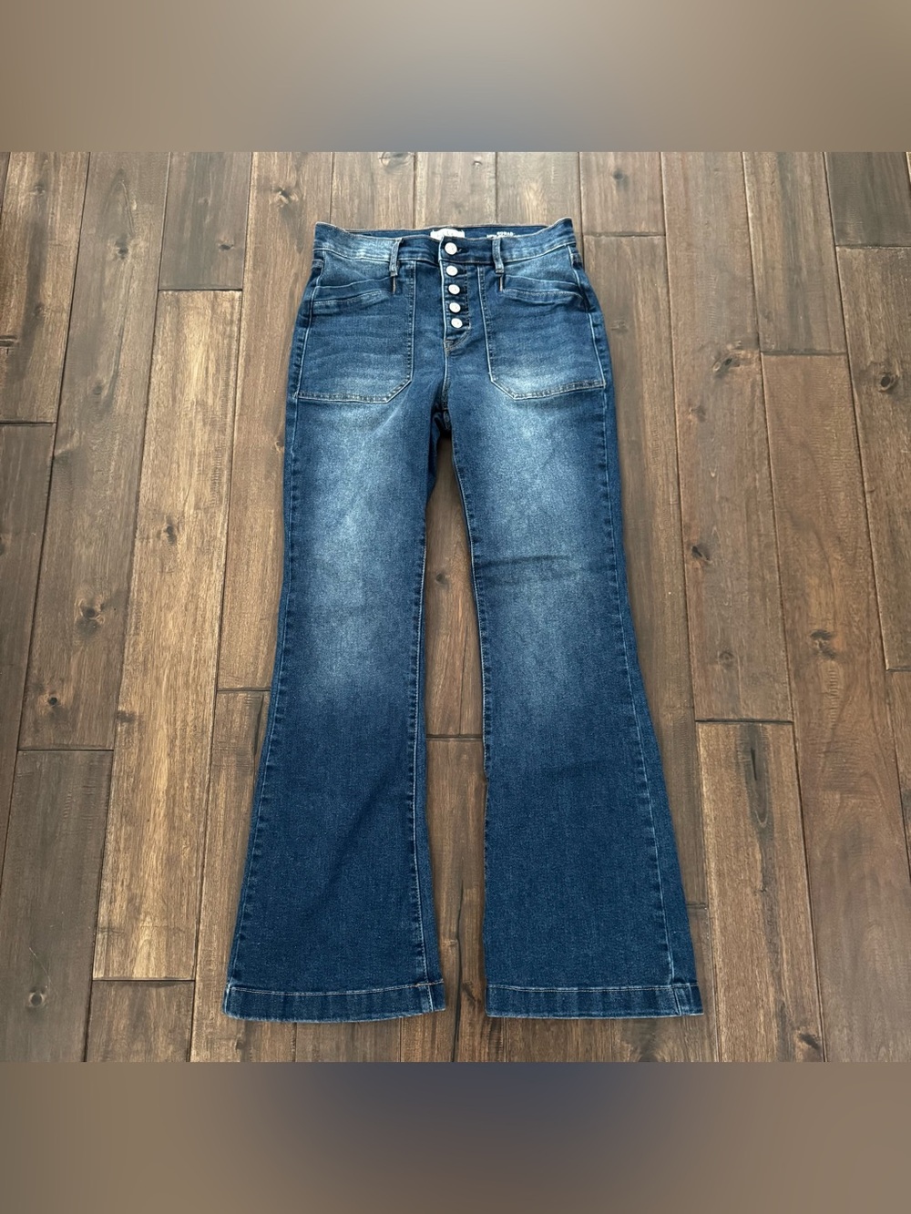Nicole Miller Nomad Super High Rise Flare Button Up Jeans 4